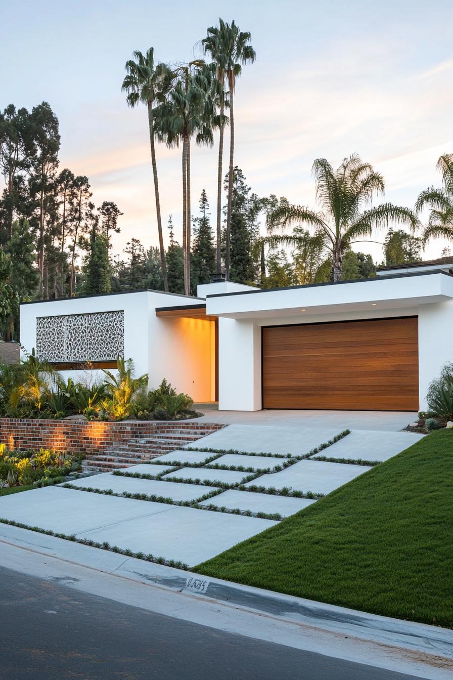 Modern mid-century house with geometric garden