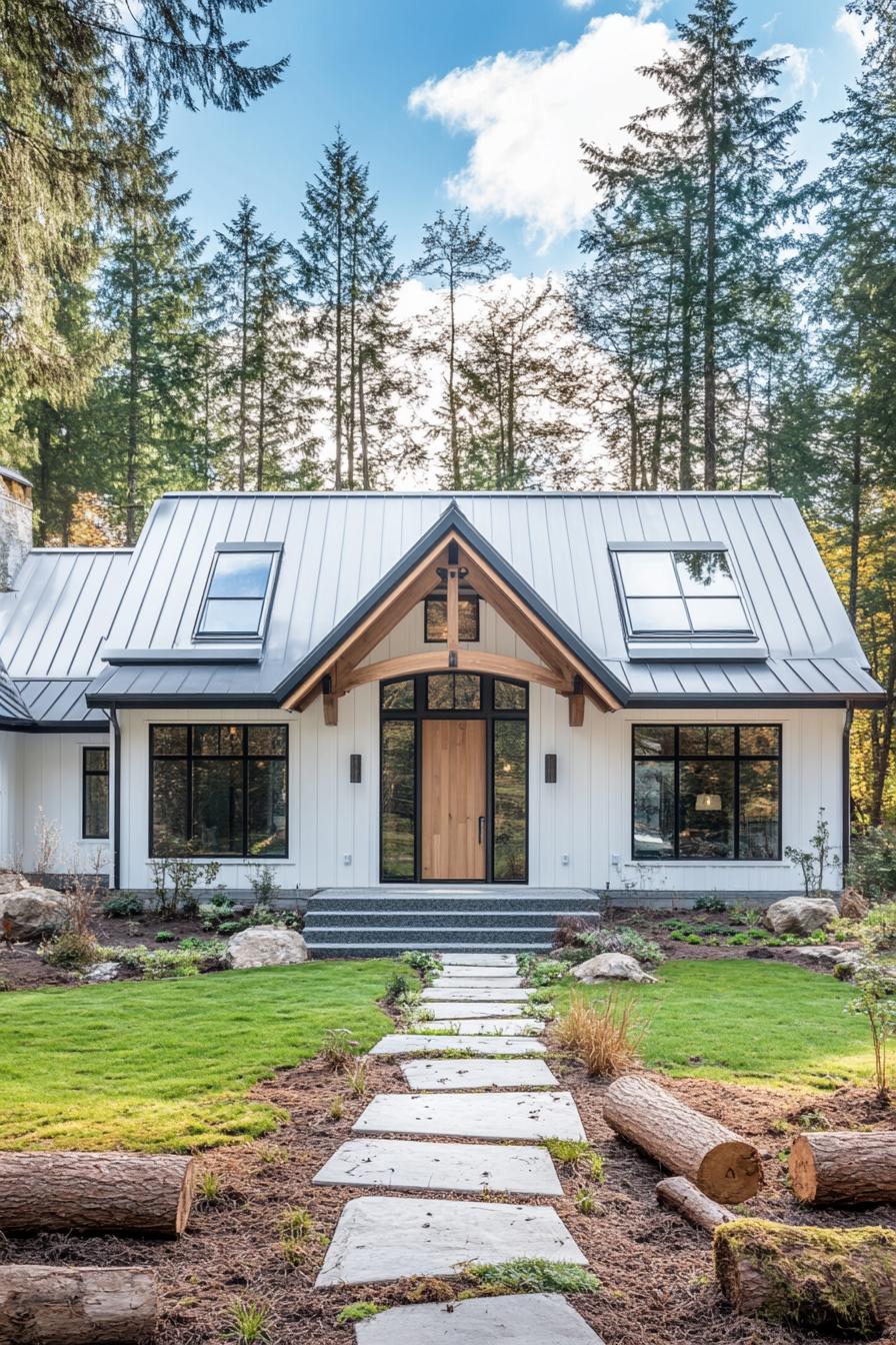 Modern woodland cabin with skylights