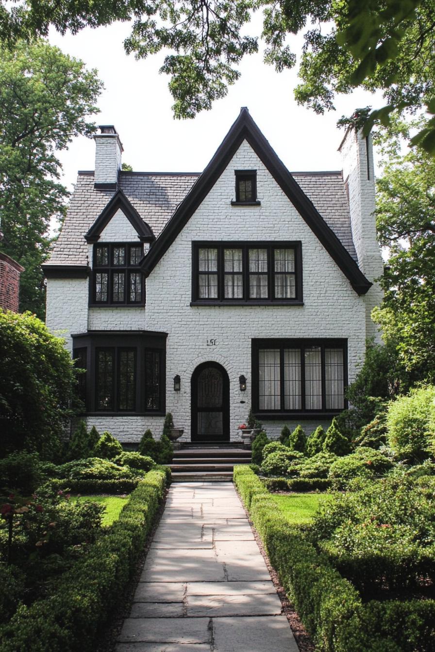 Classic Tudor house nestled amidst lush greenery