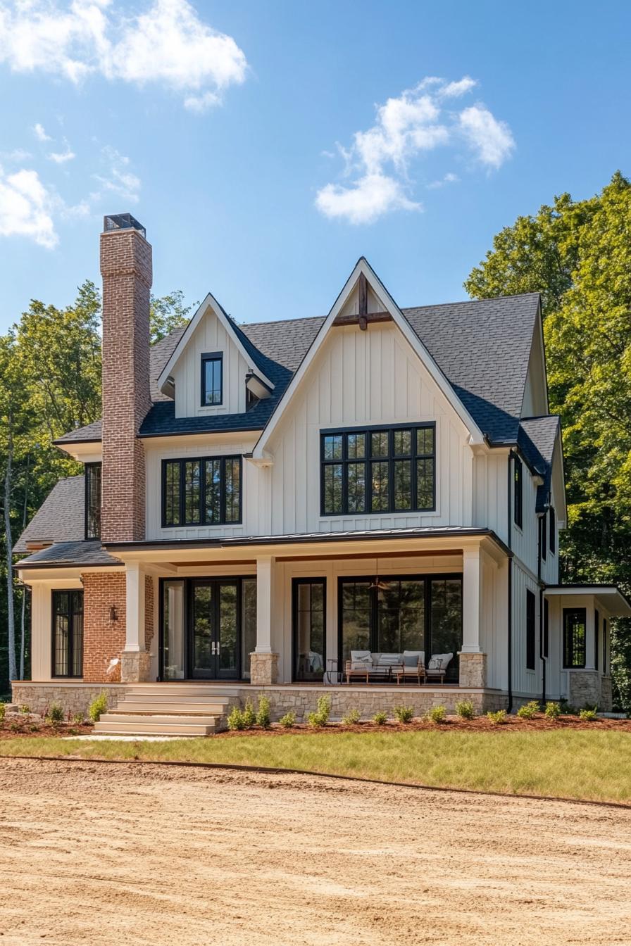 Charming house with a brick chimney and inviting porch