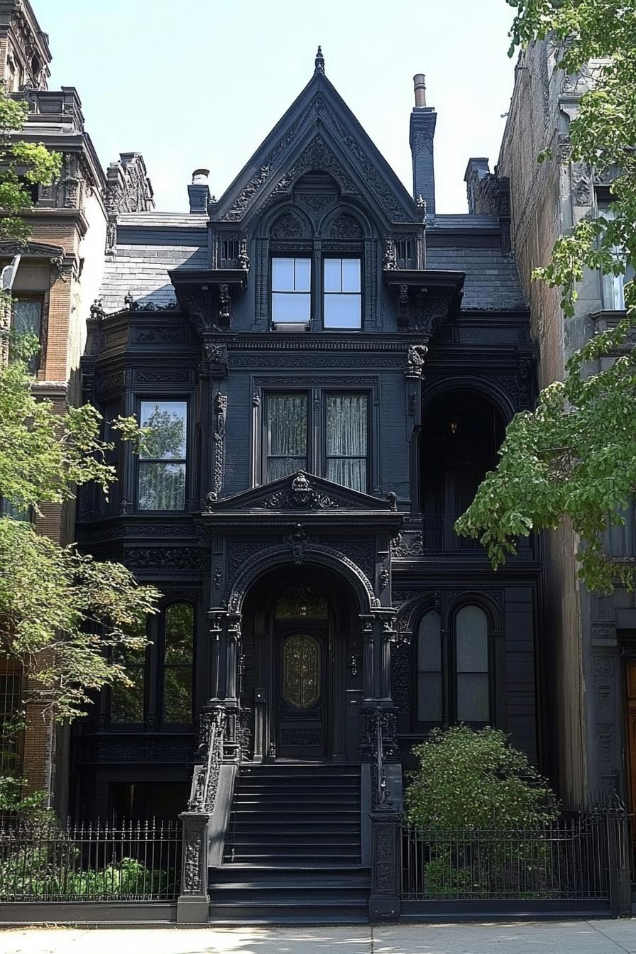 Gothic black house with intricate carvings