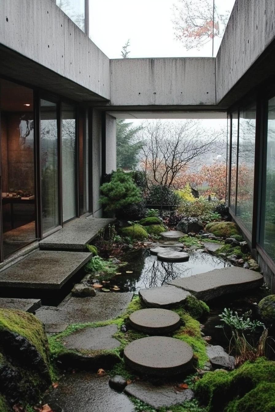 Serene Japanese courtyard with stepping stones