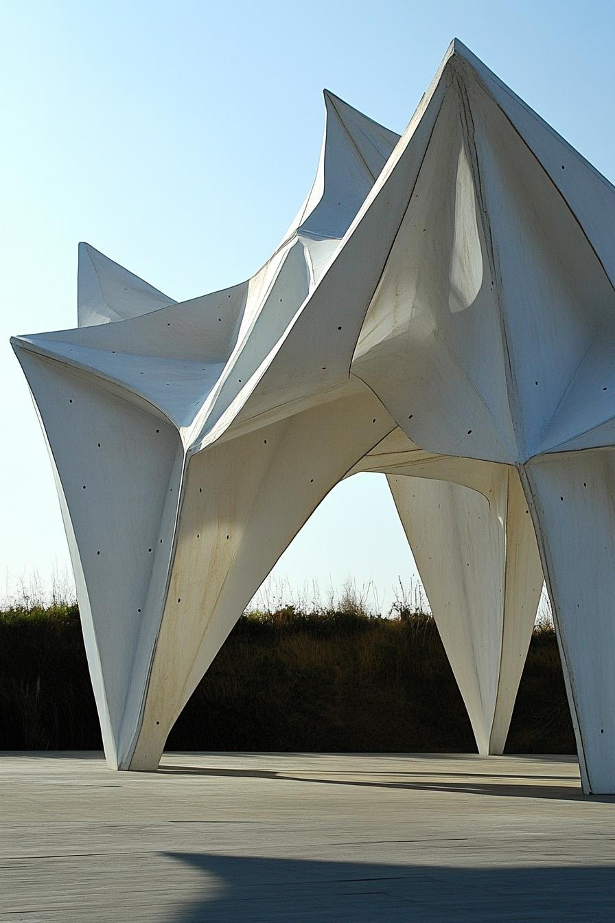 White geometric pavilion structure with angular peaks