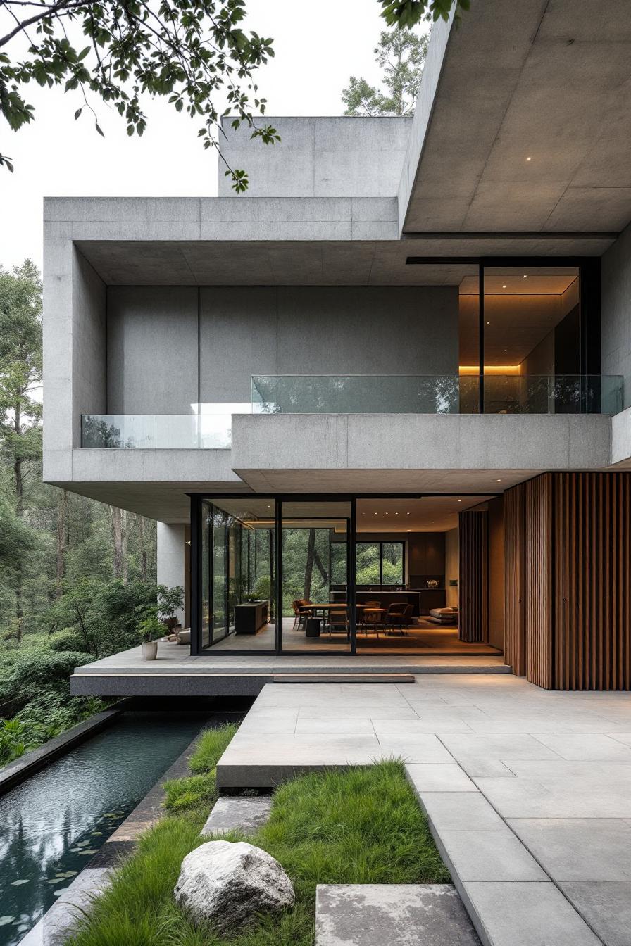 Brutalist house with large concrete geometric design