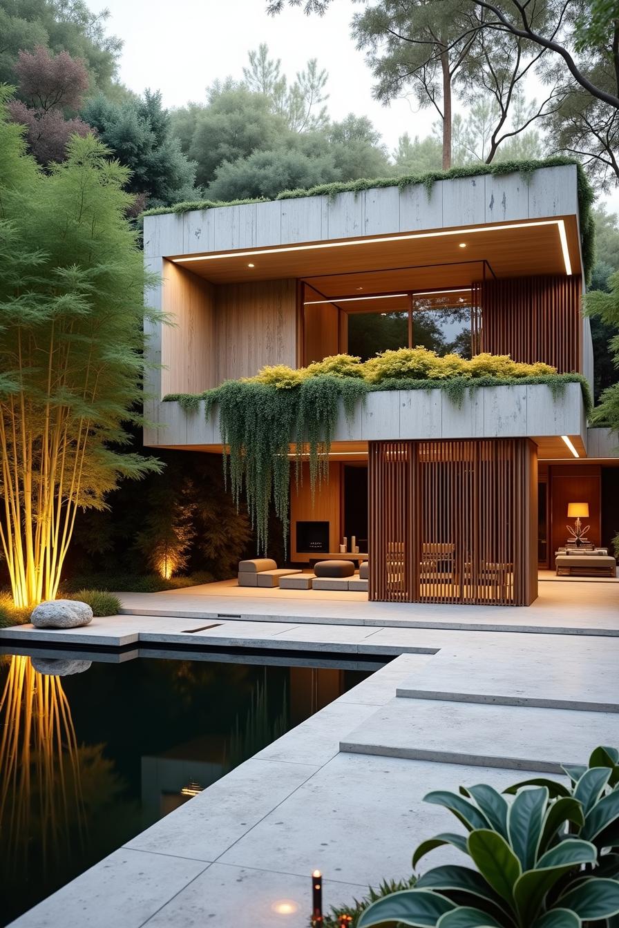 Contemporary house with lush greenery