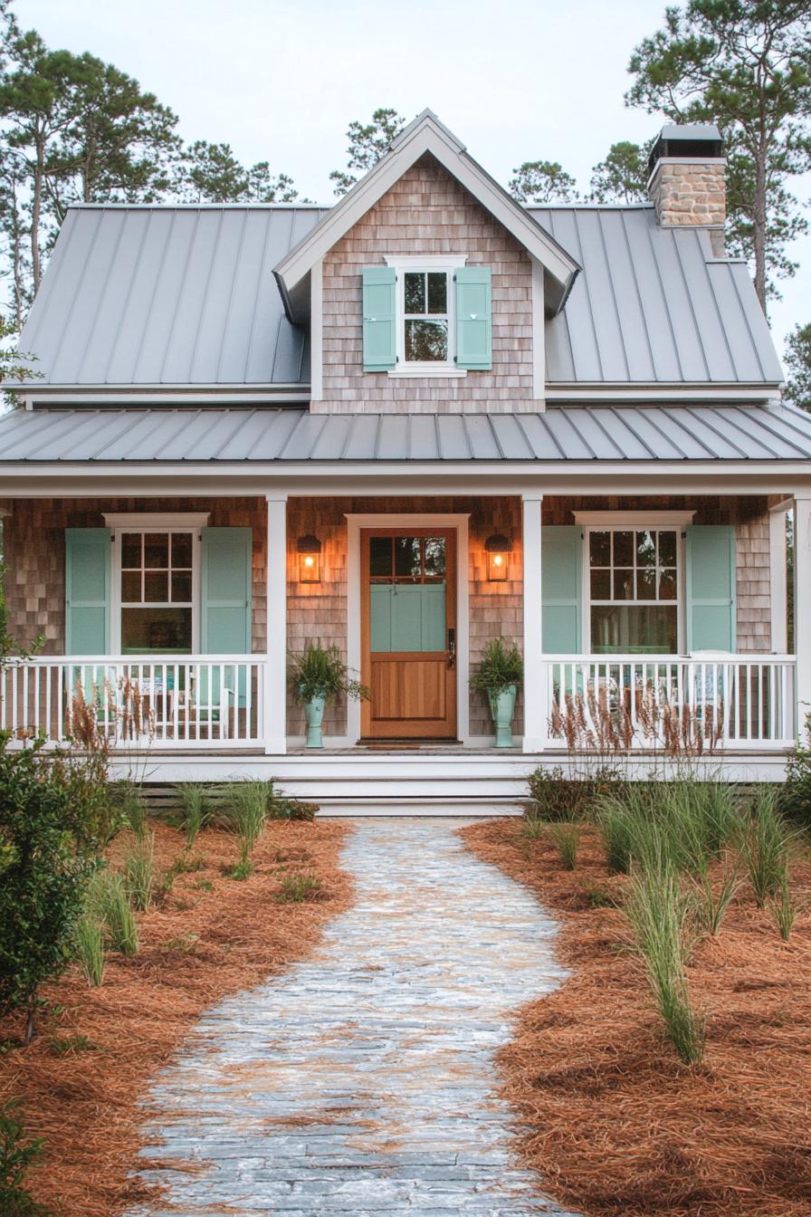 Cozy house with pastel shutters and porch