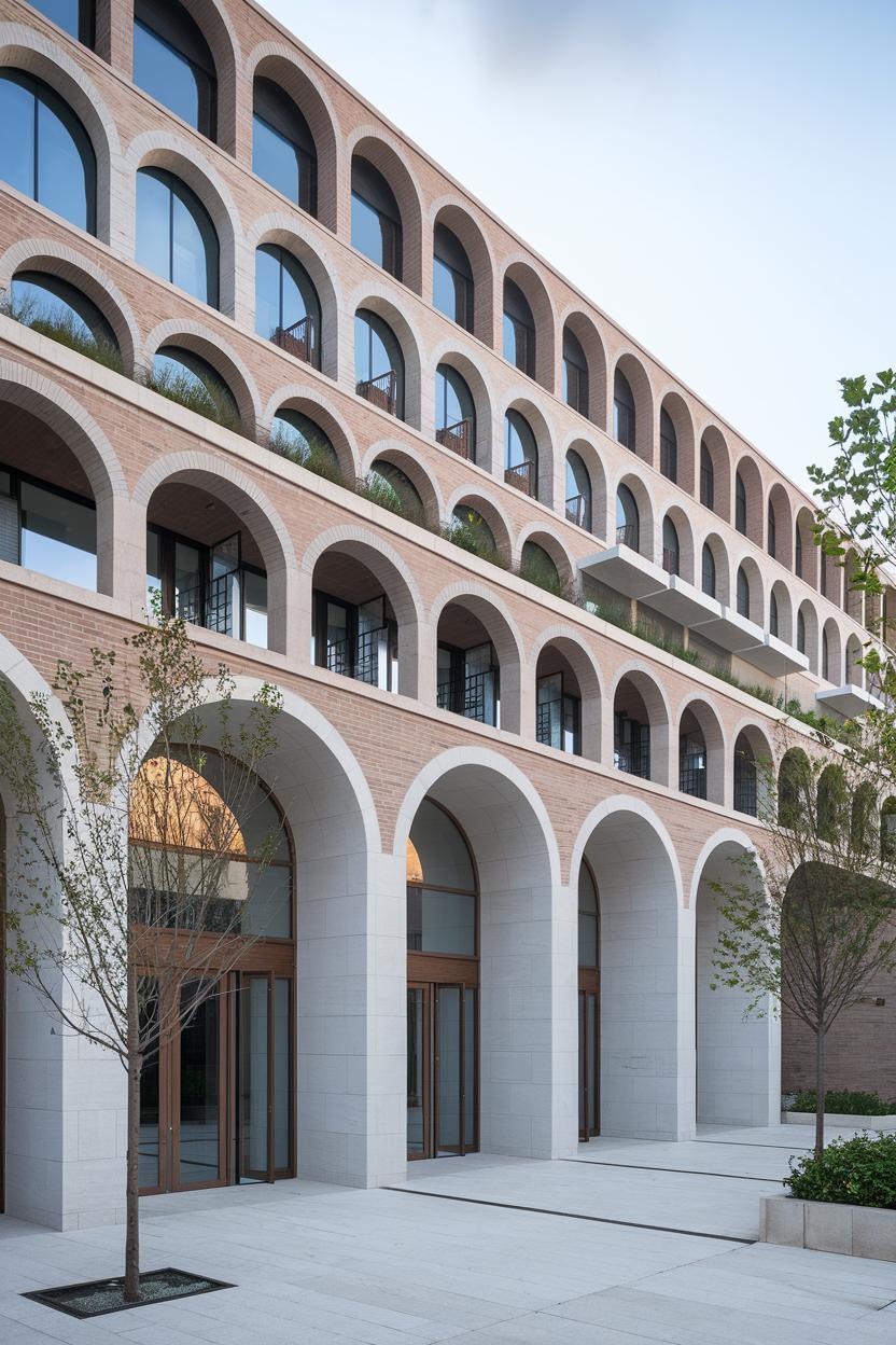 Building facade with multiple arch designs on each level