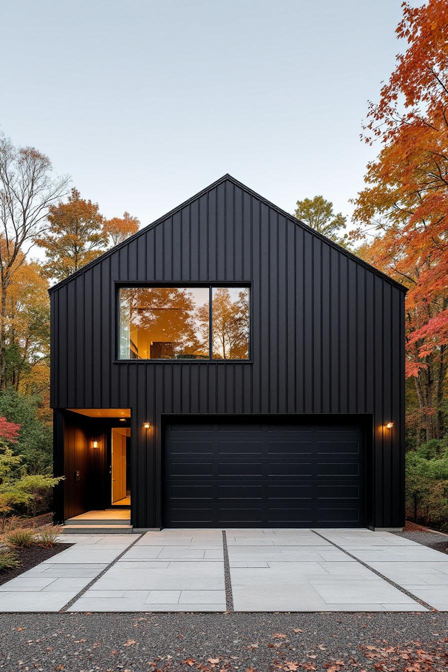 Sleek black house with large garage