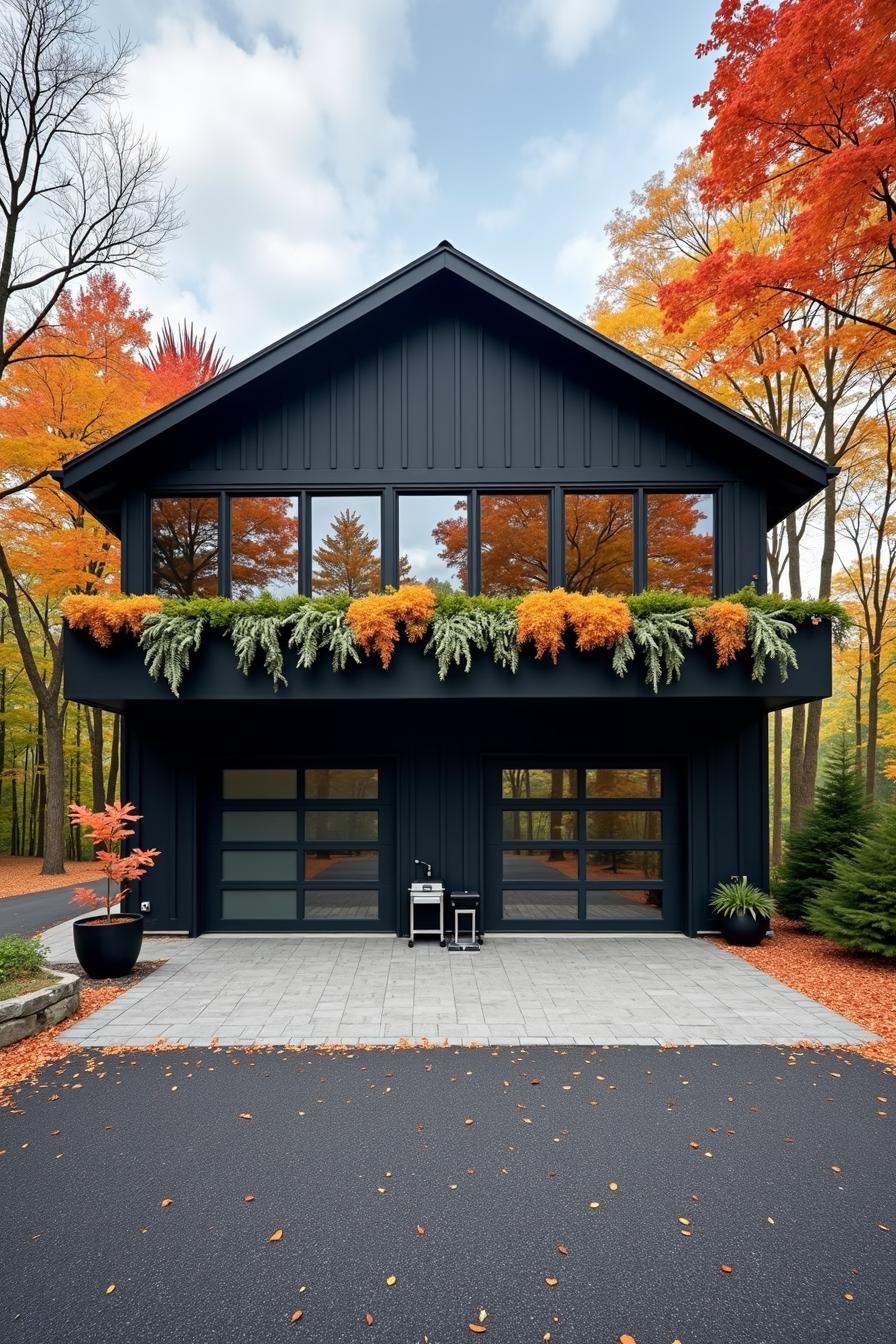 Sleek black house with autumn vibes