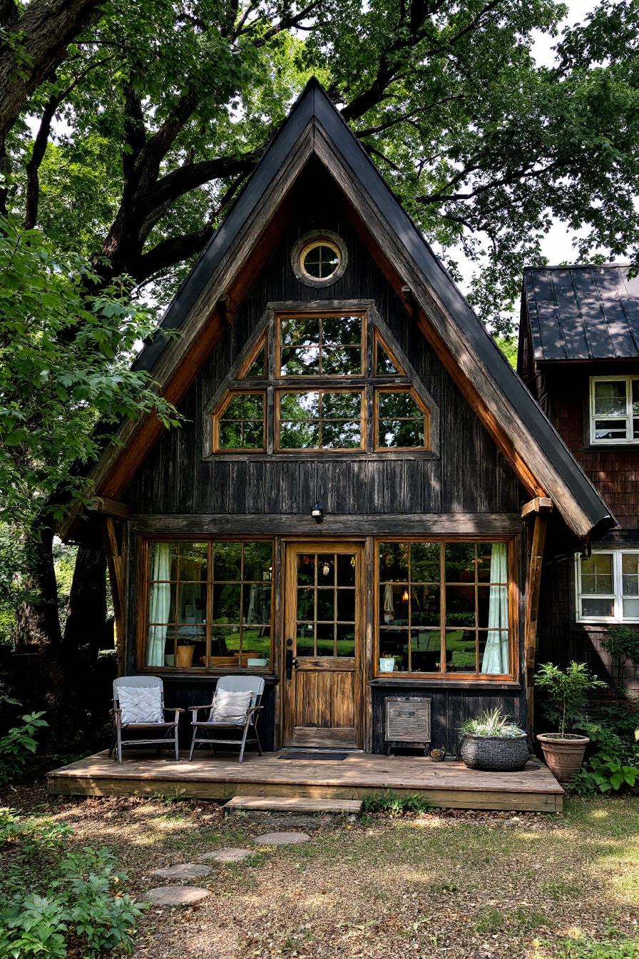 A-Frame cabin nestled among lush trees