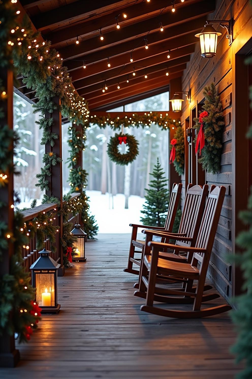 Cozy porch with rocking chairs and festive decorations