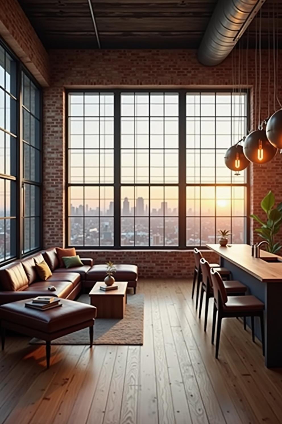 Spacious loft with city view and modern decor