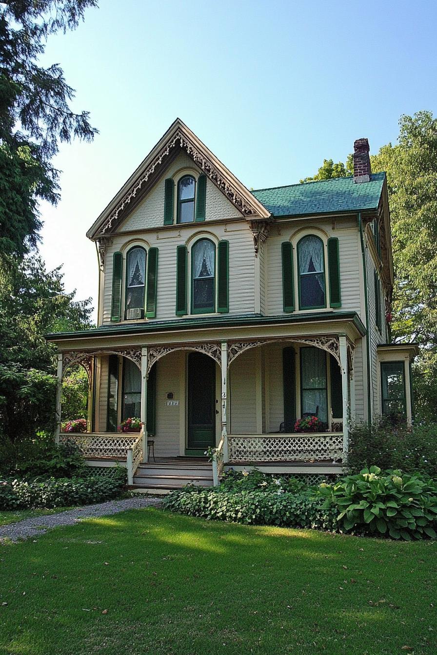 Victorian house with ornate trim and green shutters