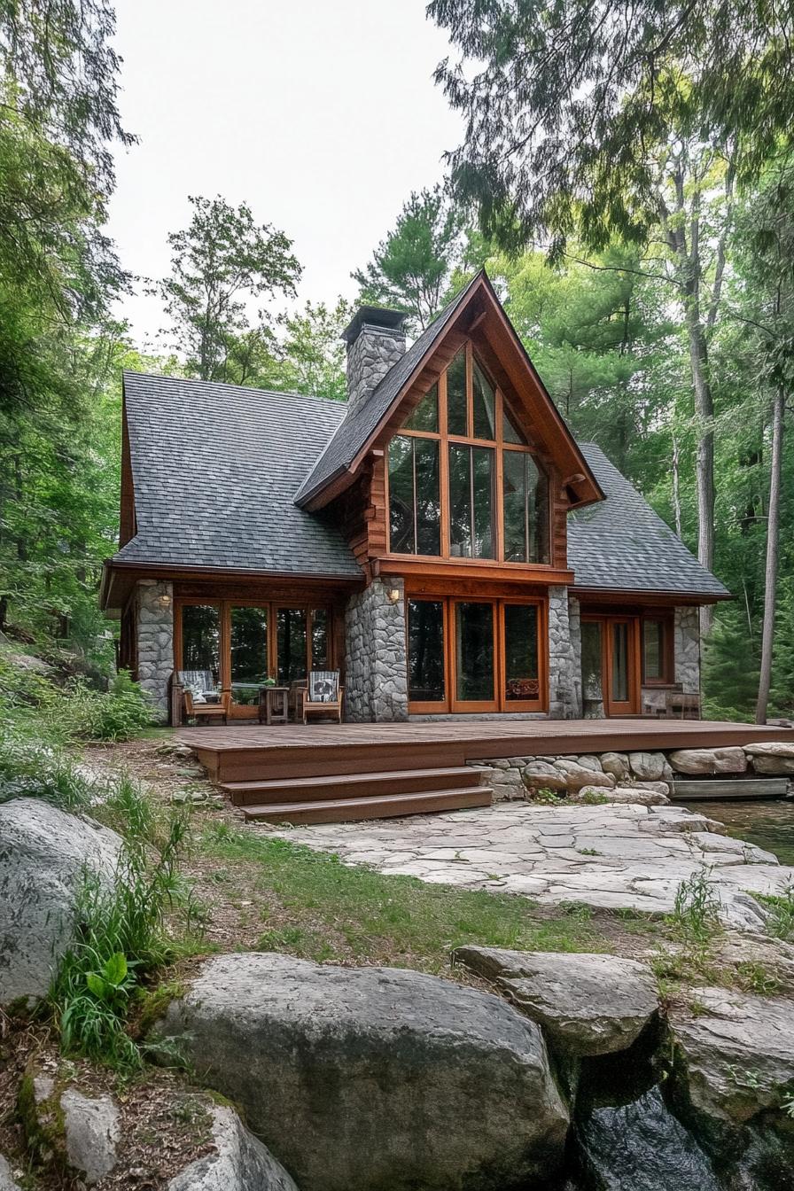 Quaint cottage with stone and wood exterior