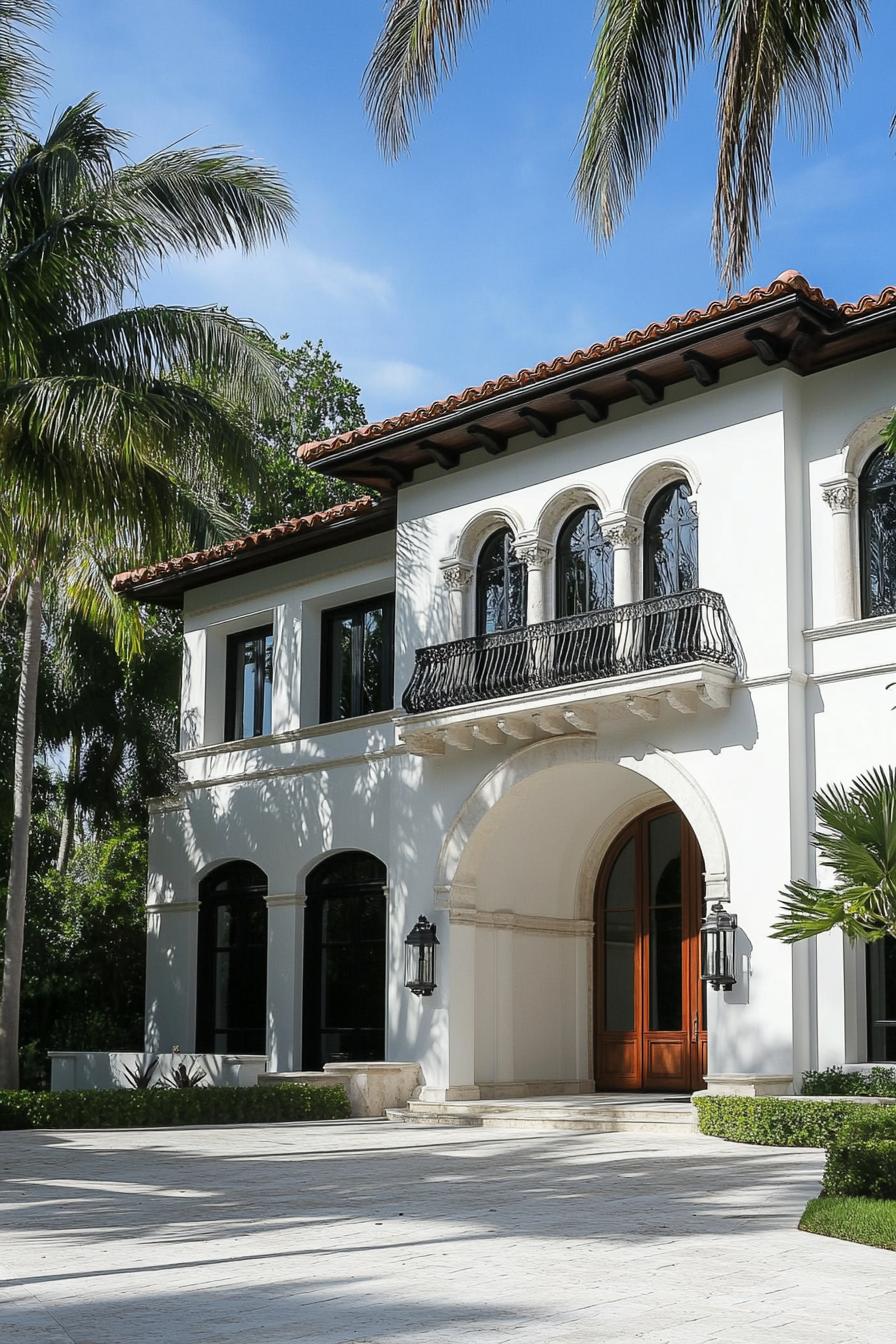 Luxury house with Mediterranean architecture and palm trees