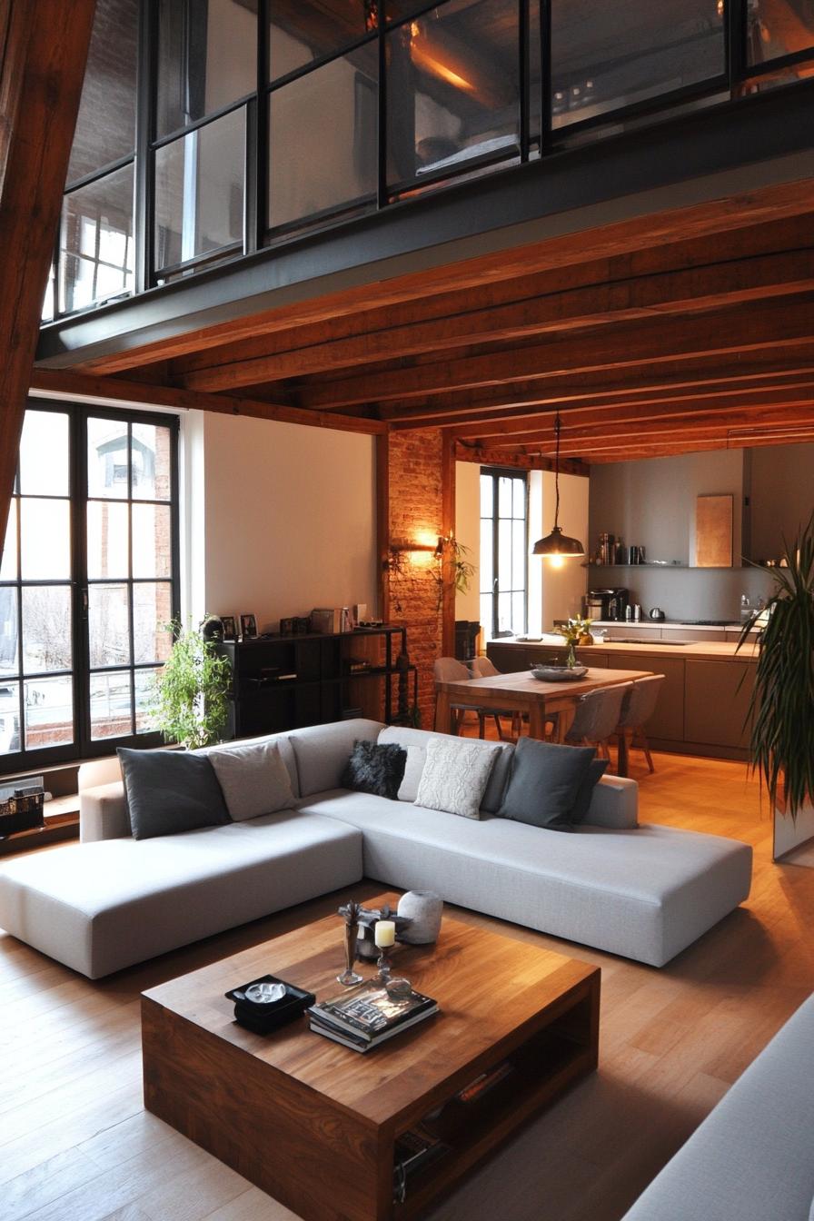 Spacious Loft Interior with Wooden Beams