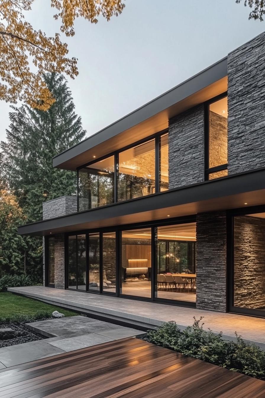 Luxury modern home with large glass windows