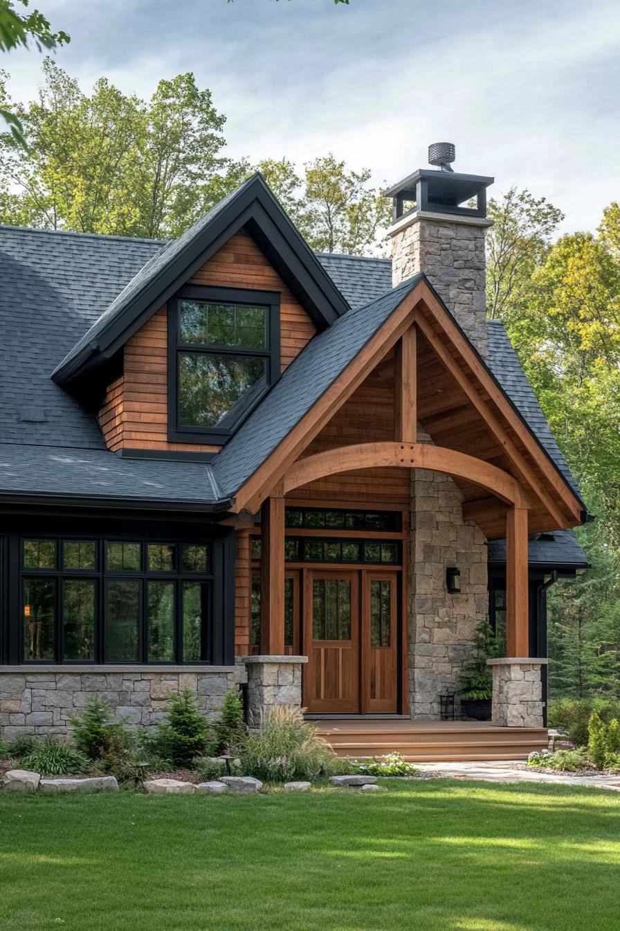 Cottage home with stone and wood exterior