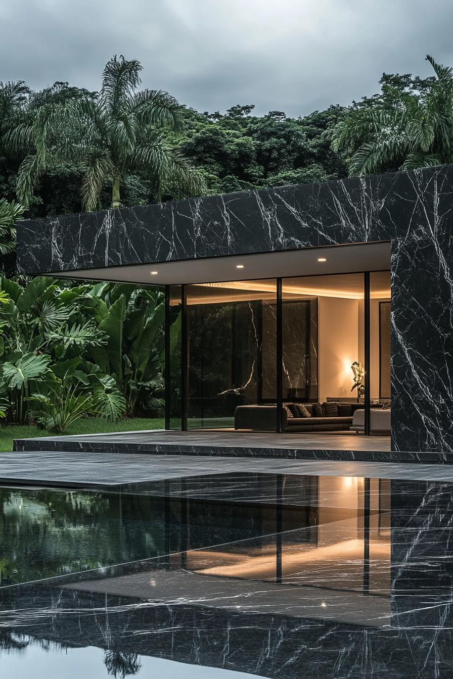 Modern villa with marble exterior and lush greenery