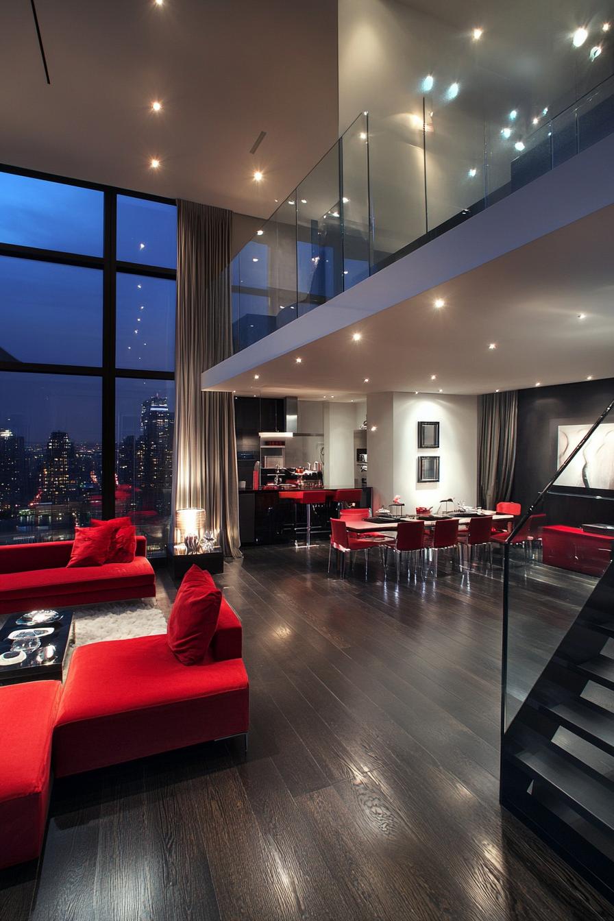 Sleek interior with modern decor and city view