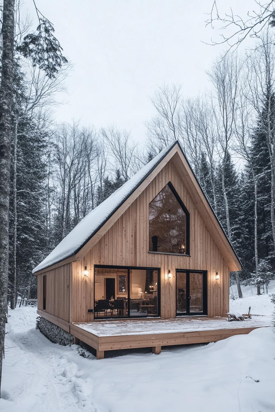 Wooden cabin in snowy forest