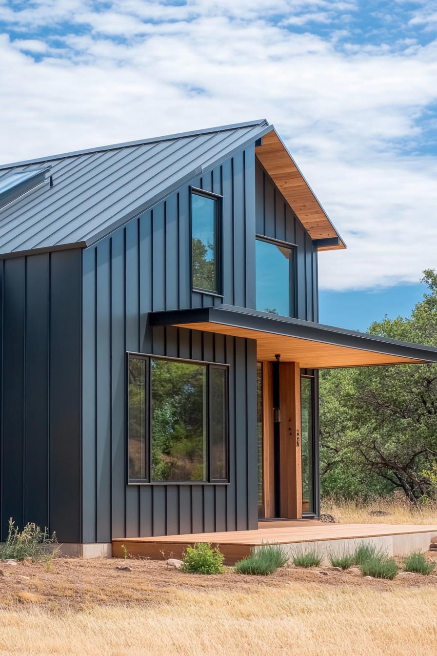 Sleek metal house with large windows