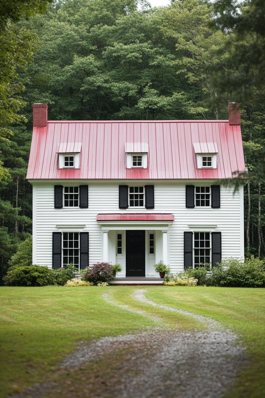 Classic two-story white house with a red roof