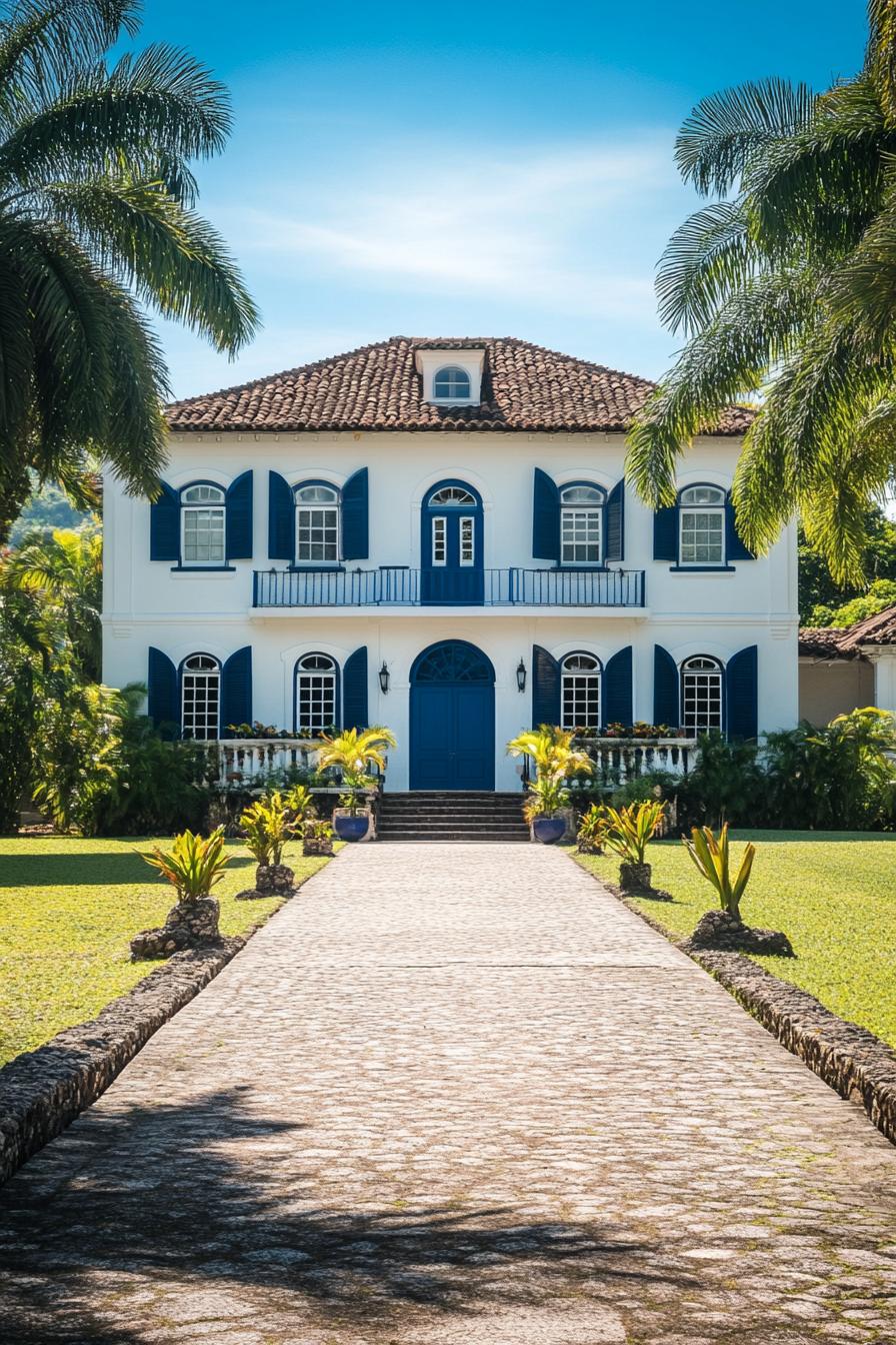 West Indies house with blue shutters