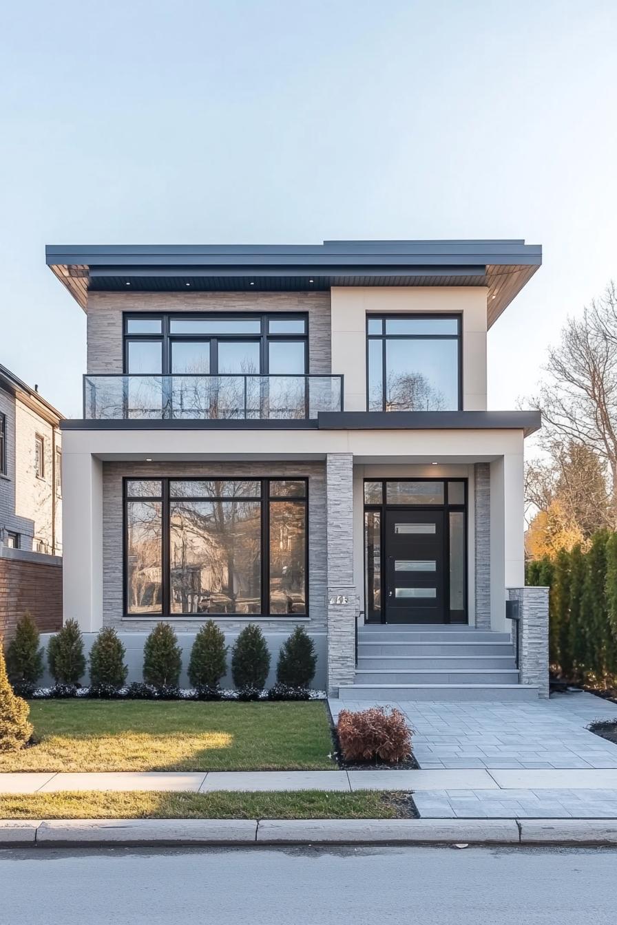 Modern two-story house with large windows and a flat roof