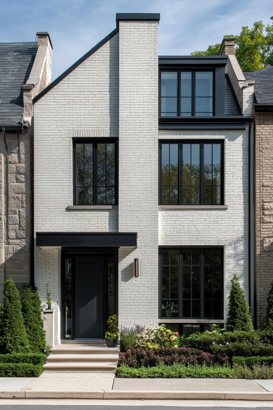 Modern brick townhouse with lush garden