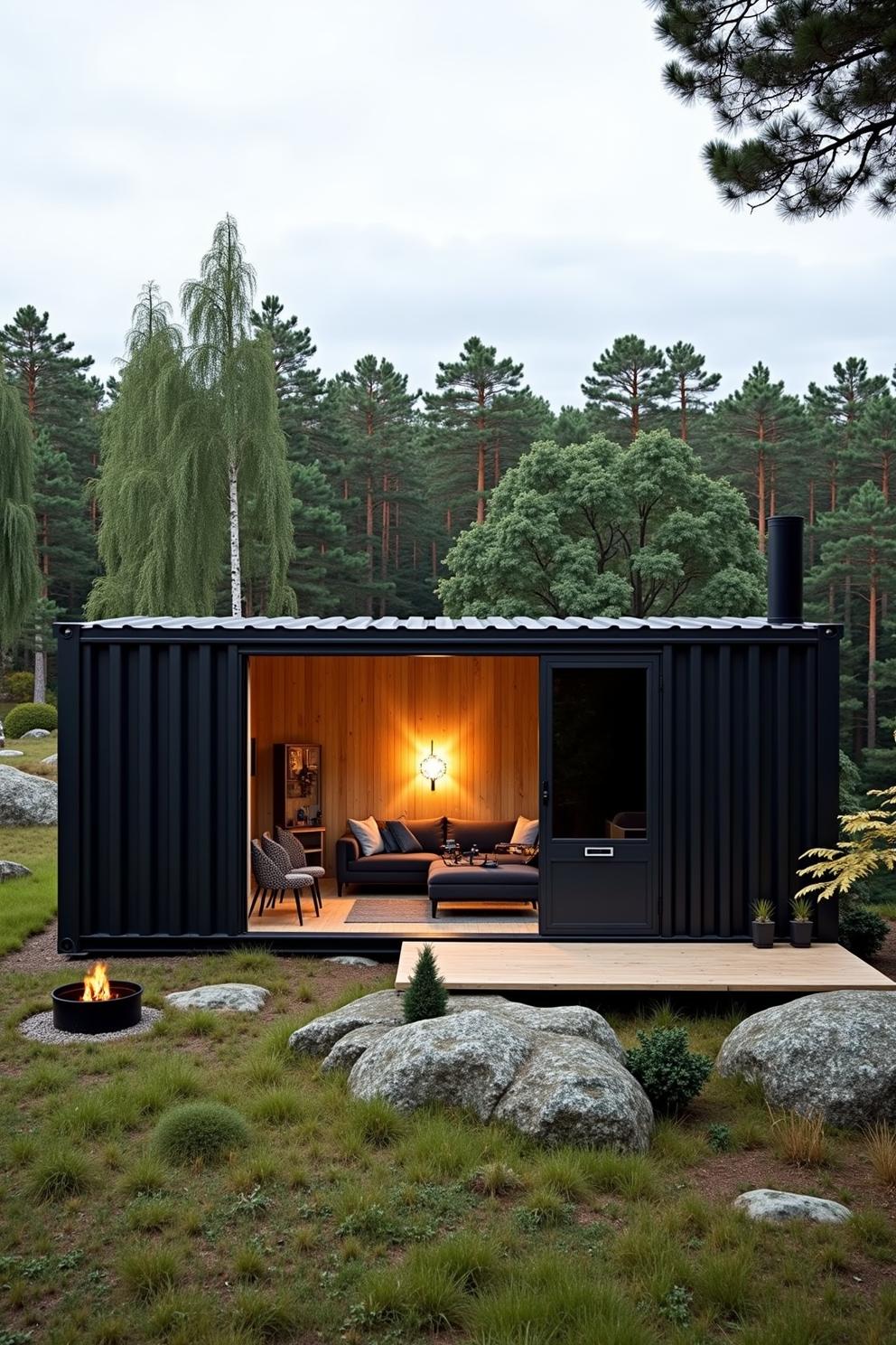 Modern tiny house in lush forest