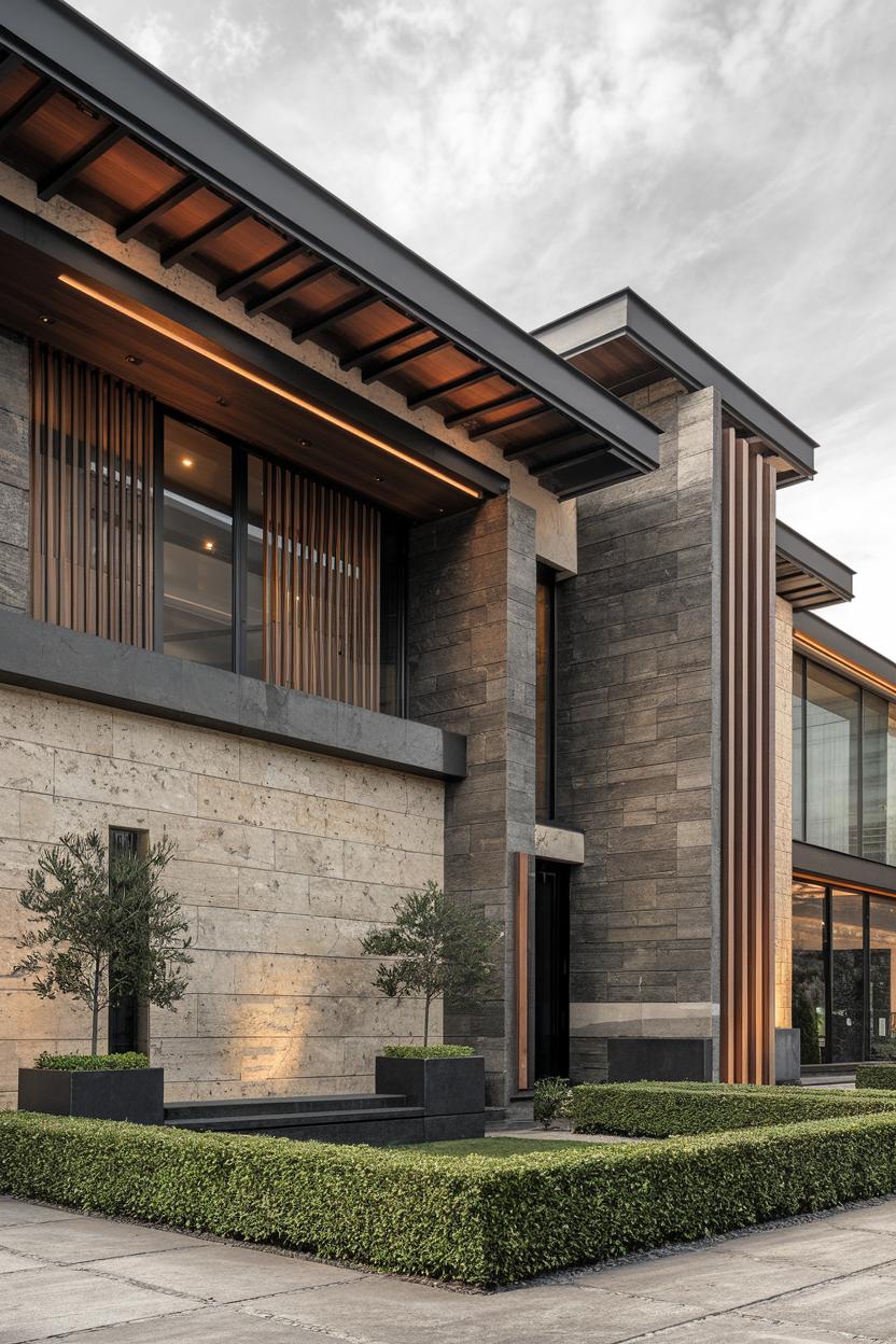 Modern architectural house with stone facade