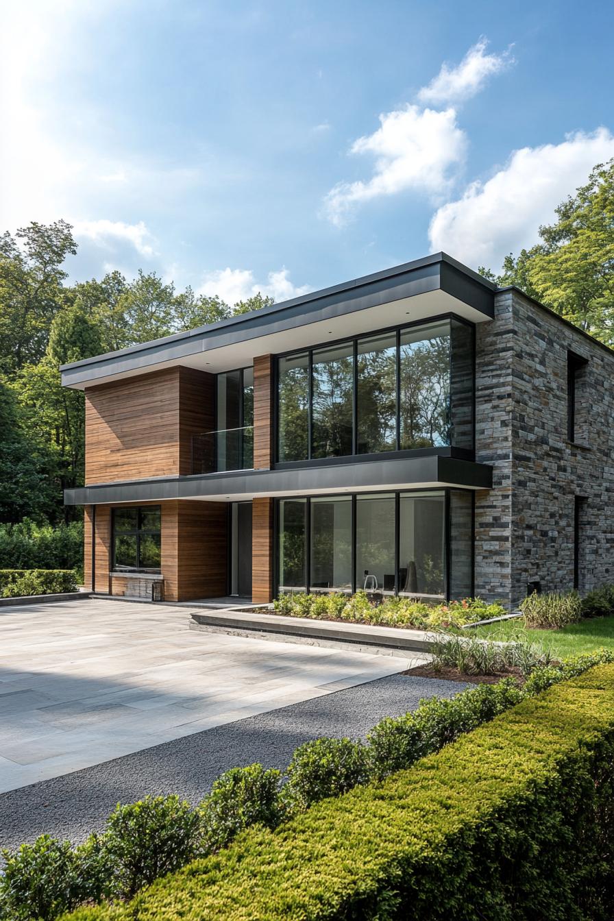 Modern house with wood and stone elements