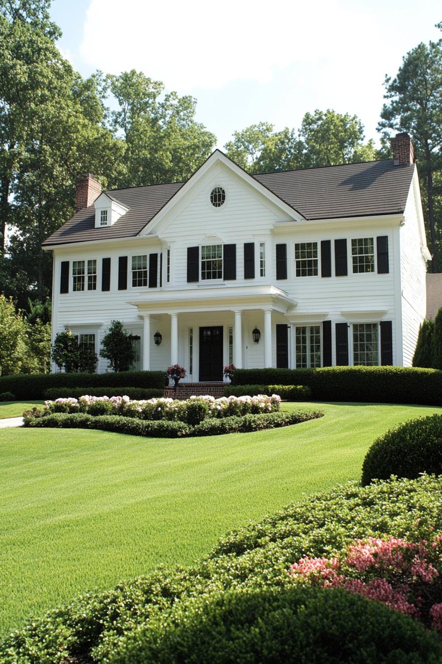 Large white suburban house with a manicured lawn