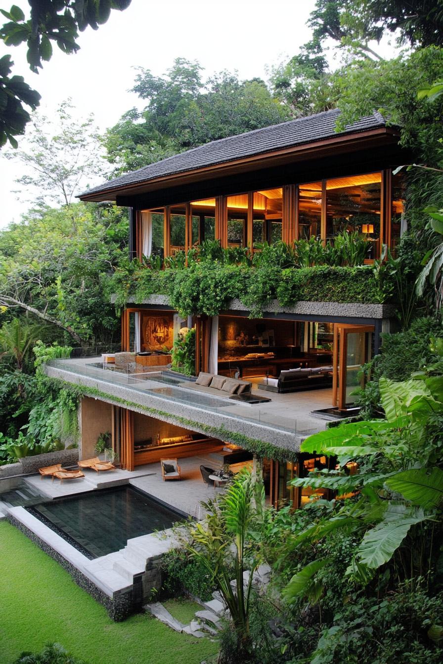 Modern villa with lush greenery and a pool