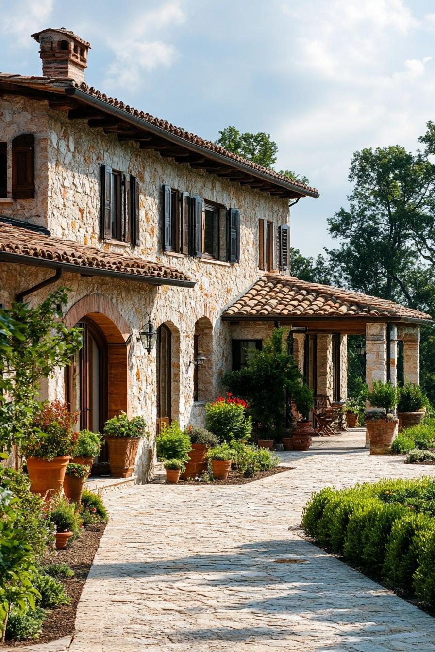 Italian farmhouse with stone walls and terra-cotta roof