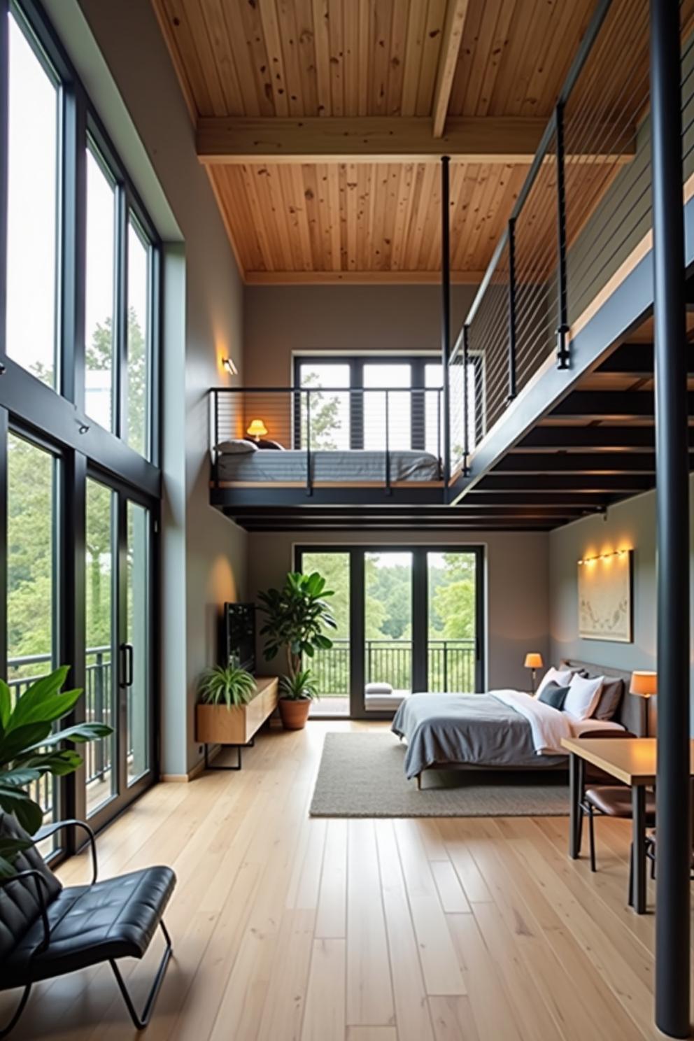 Spacious loft with wood accents and large windows