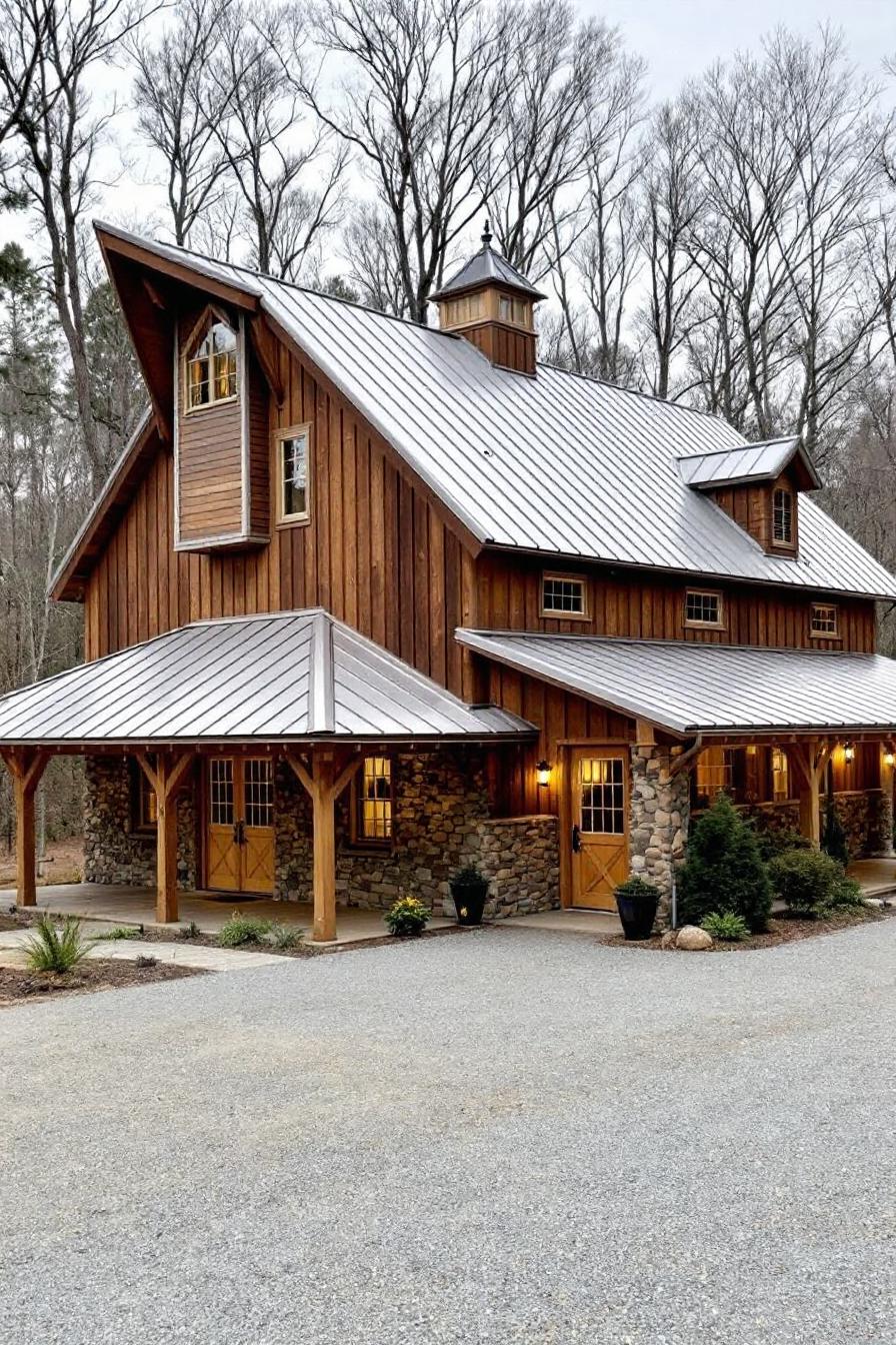 Charming wooden house with a stone facade