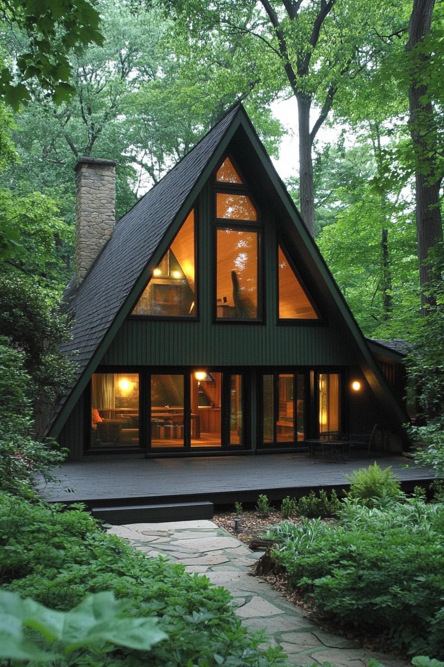 Cozy triangular cabin nestled in the forest