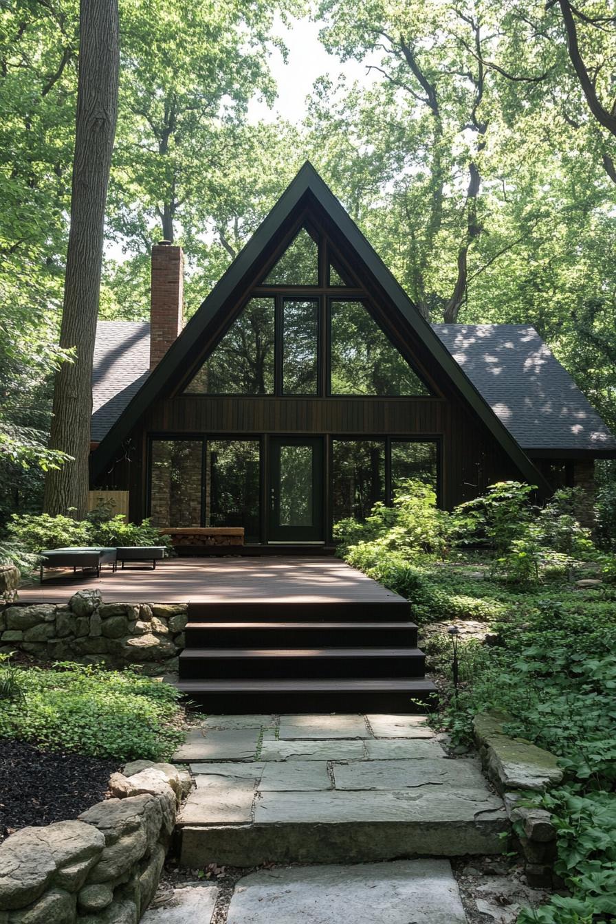 Cozy A-frame cabin amidst lush greenery