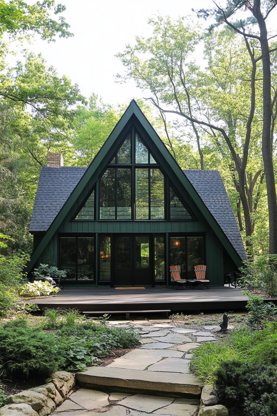 Forest A-frame cabin with glass frontage