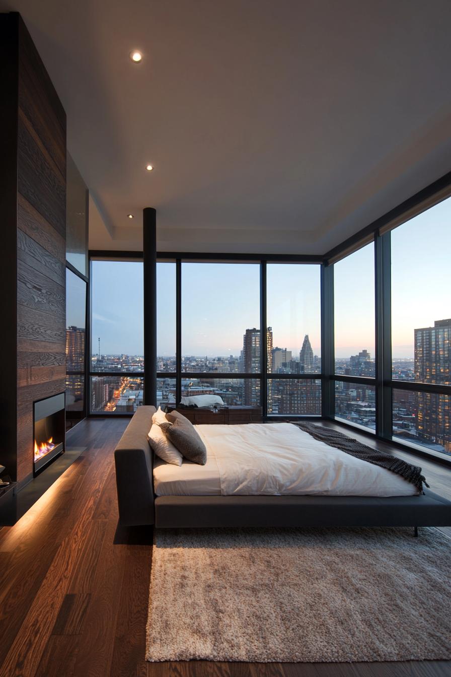 Penthouse bedroom with city views