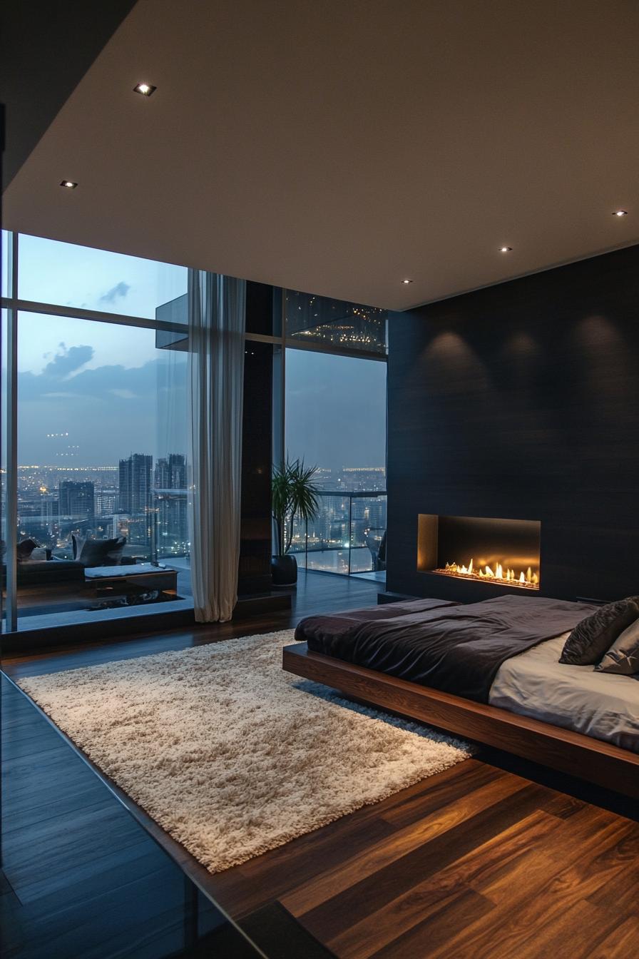 Luxurious bedroom with cityscape views