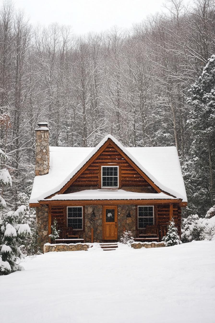 Quaint cabin nestled in a snowy forest