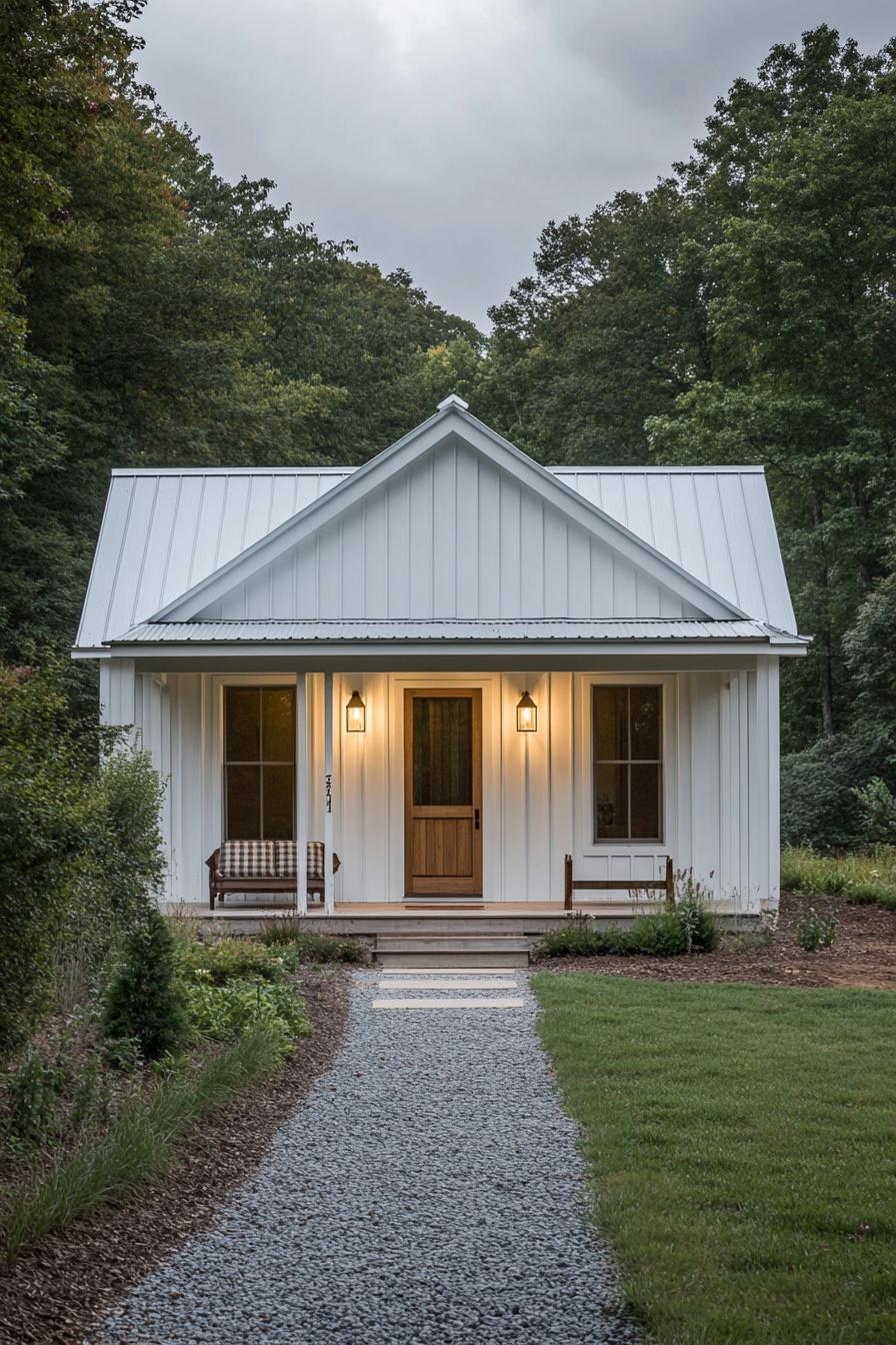 Cozy small metal home with warm lights