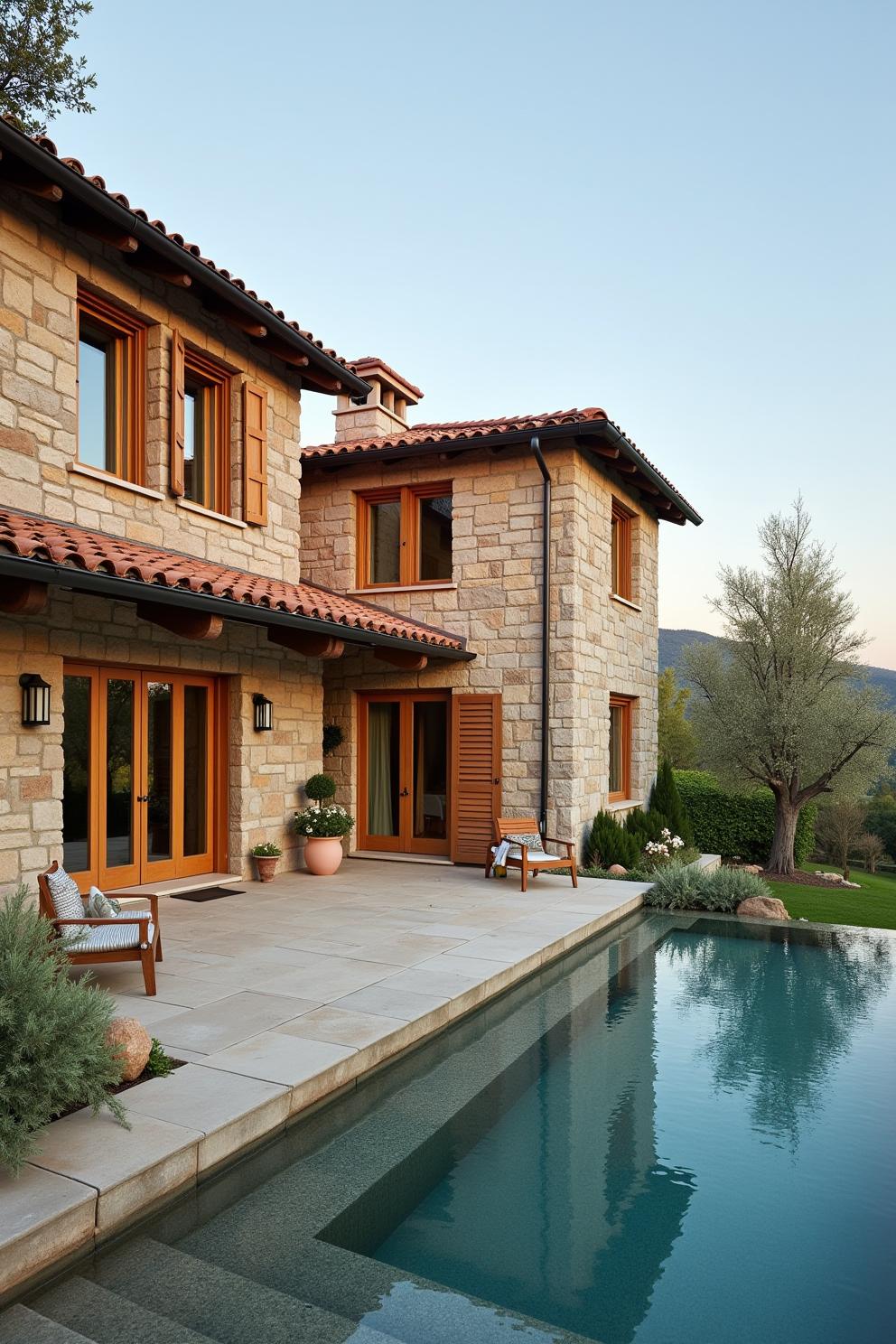 Stone villa, patio, poolside tranquility