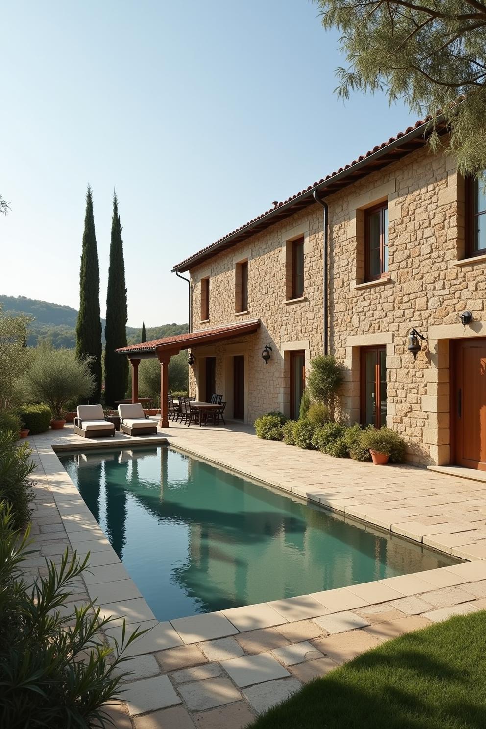 Stone villa with pool and lush garden