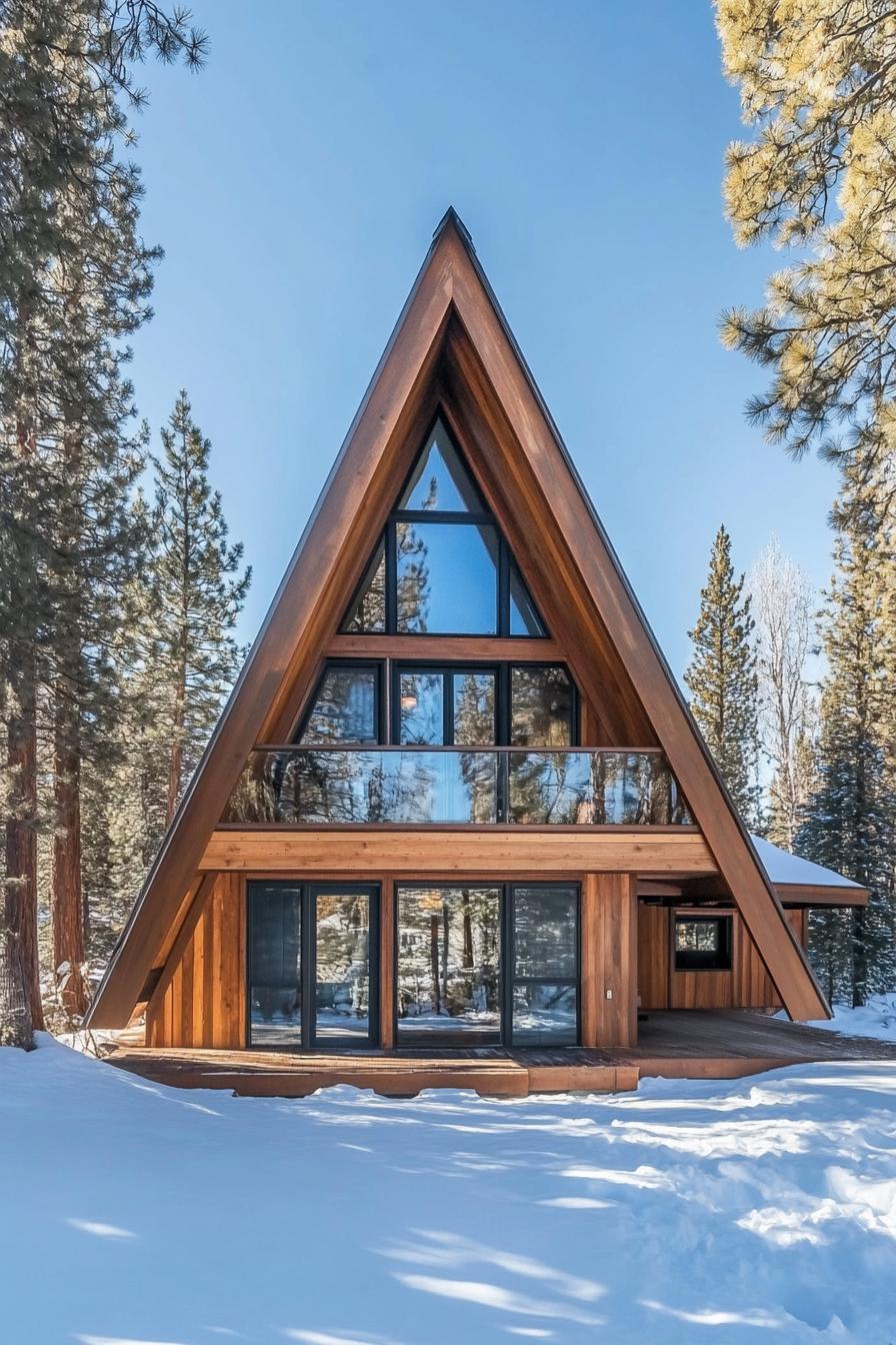 A-frame cabin surrounded by snow