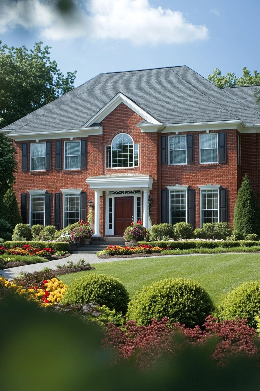 Large brick house with manicured garden