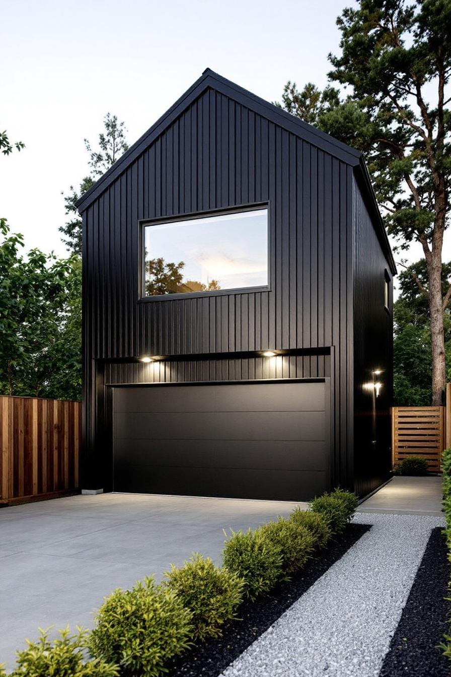 Sleek black garage house with modern design